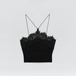 NWT Zara Black Lace Ribbed Crop Top